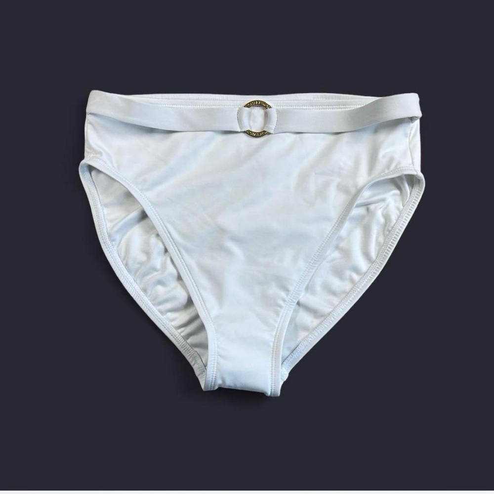 Michael Kors White high waist bikini bottom size small s gold accent belt
